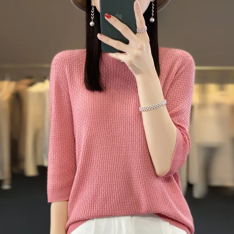 New Worsted Wool Front Line Ready-made Garments Round Neck - Pink