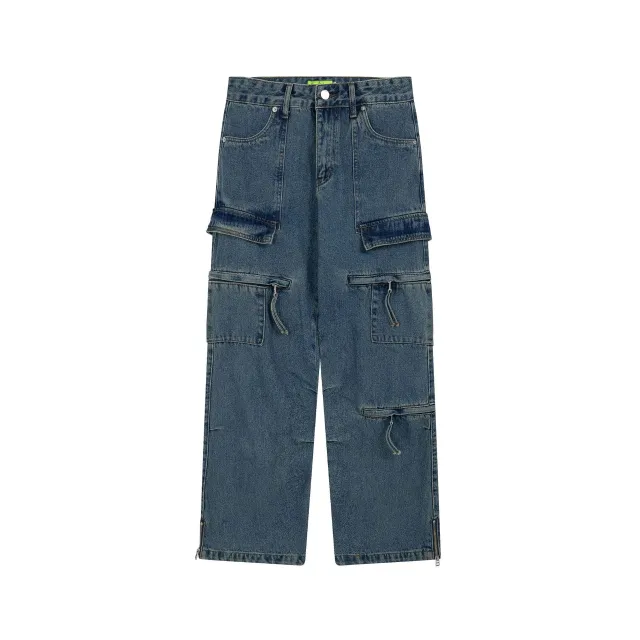 Cargo Pocket Straight leg Denim Trousers Blue - Shop at LoveMi