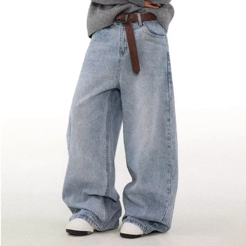 Retro Washed Distressed Simple Straight Jeans