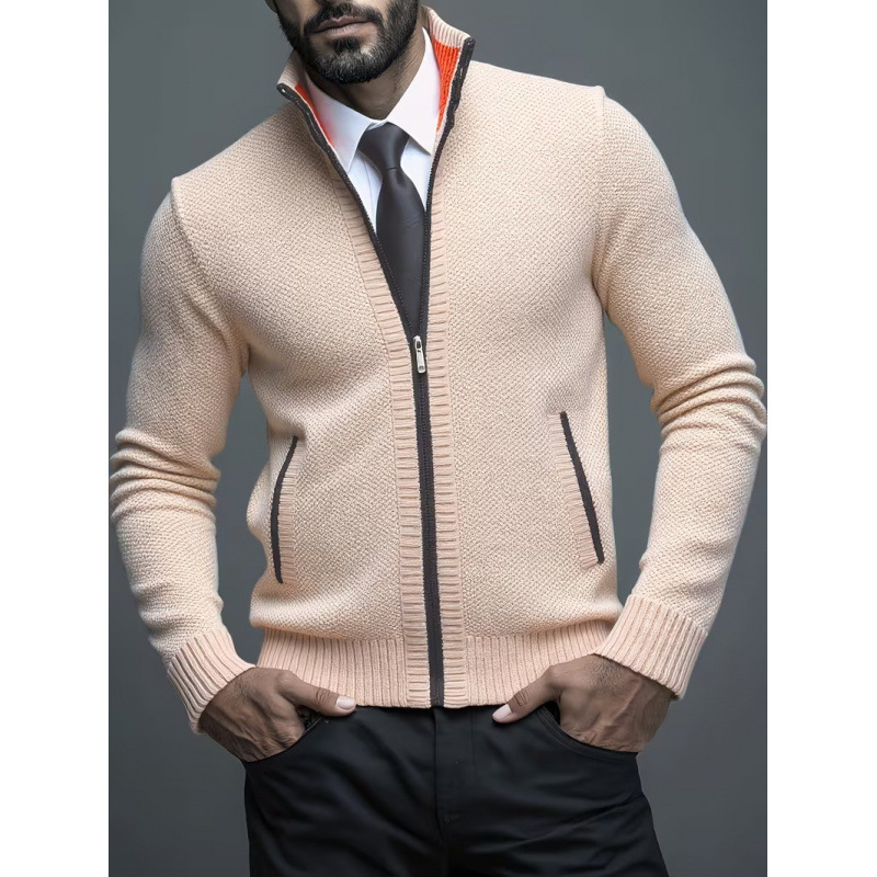 Men's Stand-up Collar Knitted Sweater Coat - Image 6