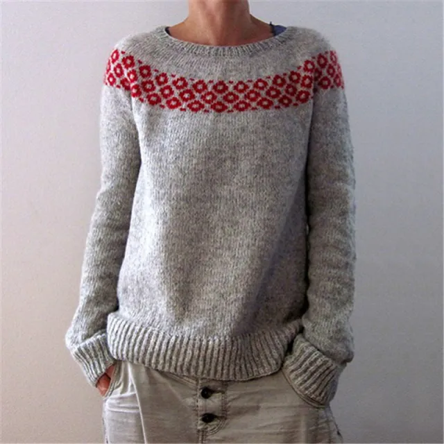 Round Neck Multicolor Loose Fashion Pullover Sweater Plum Dot - Shop at LoveMi