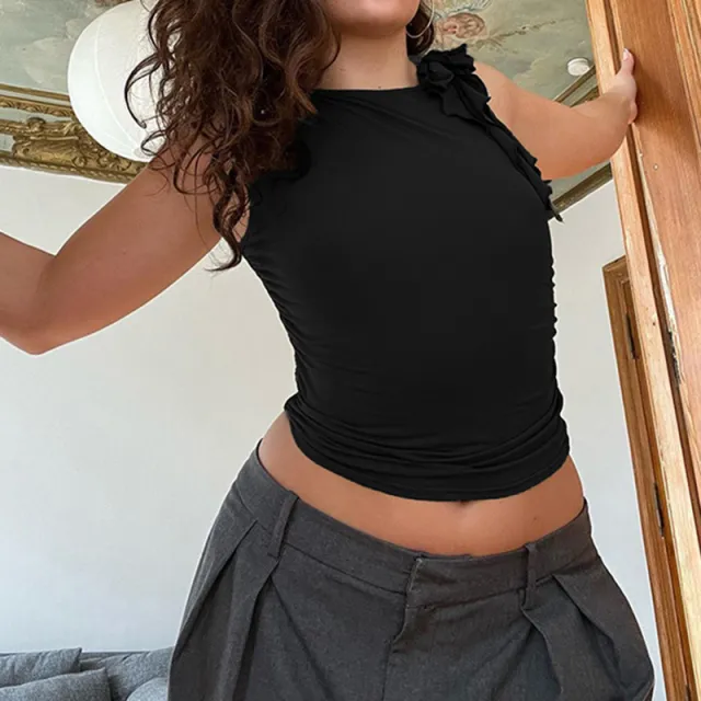 Women's Round Neck Slim fit Irregular Ribbon Vest Black - Shop at LoveMi