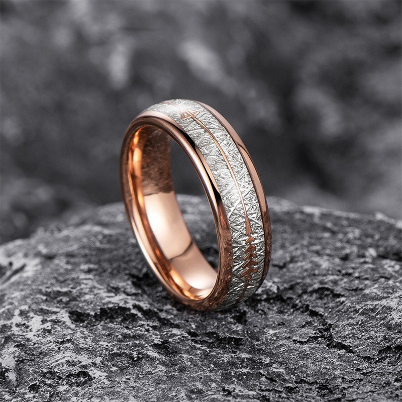 6mm Rose Gold Silk Arrow Stainless Steel Ring With A Niche