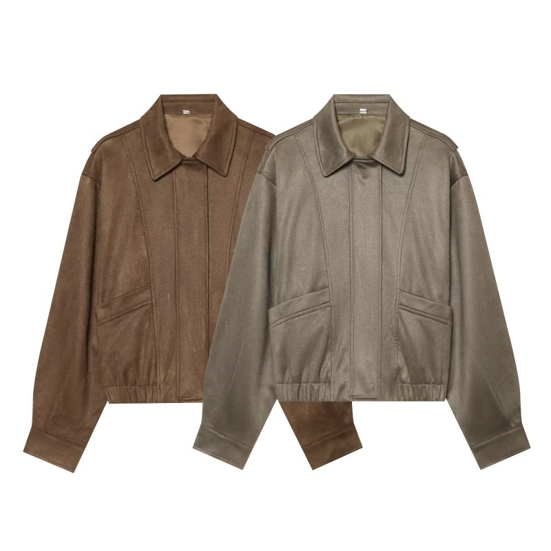 Retro-chic Suede Short Bomber Jacket