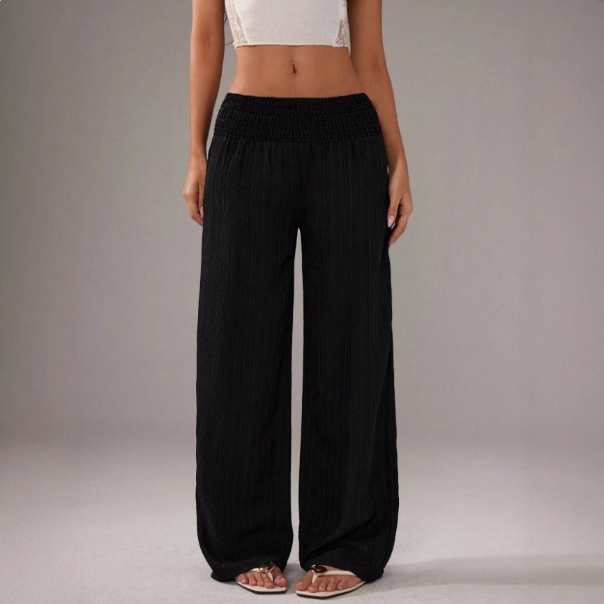 European And American-style Versatile Solid-color Elastic-waist Vacation Wear