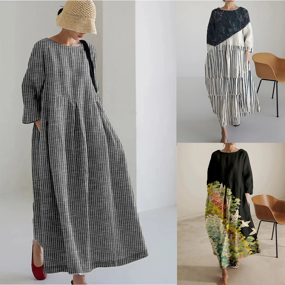 Relaxed-fit Crew-neck High-end Midi-length Printed Dress