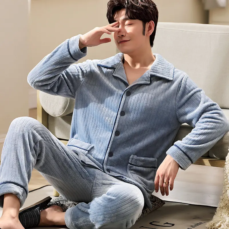 Pajamas Men's Long-sleeved Flannel Warm Plus Size