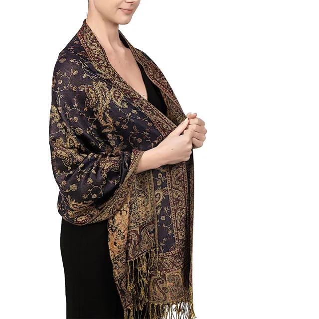 Autumn And Winter Ethnic Style Vintage Tassel Shawl Middle East Paisley Jacquard Scarf For Women Dark Blue - Shop at LoveMi