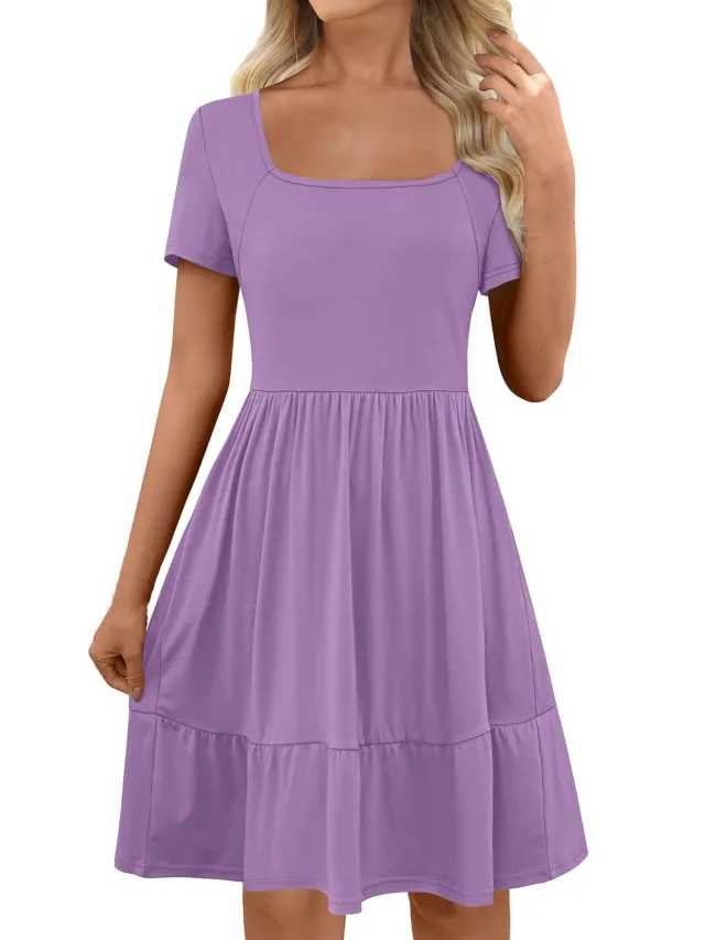 Women's Solid color Short Sleeve Dress Purple - Shop at LoveMi