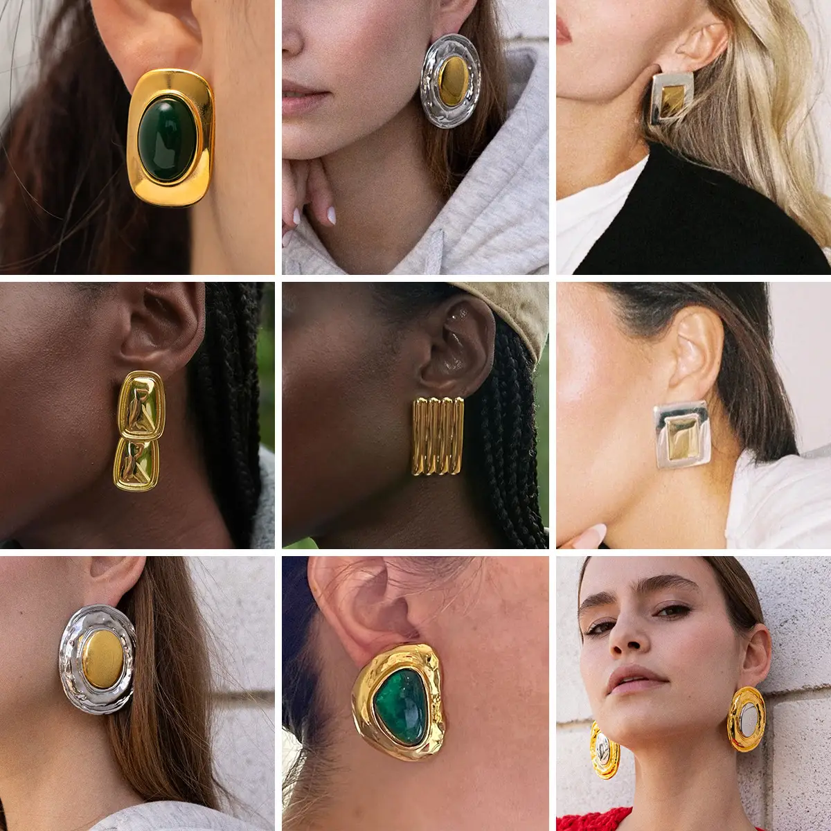 Stainless Steel Opal Stone Ear Studs Titanium Steel Ear Rings