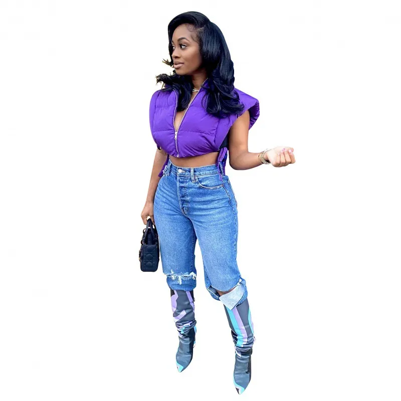 Hooded Side Leak Sleeveless Lace Up Short Vest - Purple
