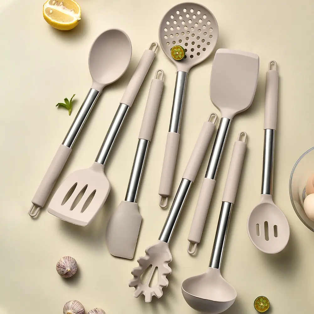 Stainless Steel Handle Silicone Kitchen Utensil 8-Piece
