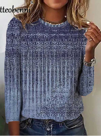 Comfortable Casual And Relaxed-fit With A 3D Print Cozy Sporty Long-sleeve Crew-neck T-shirt