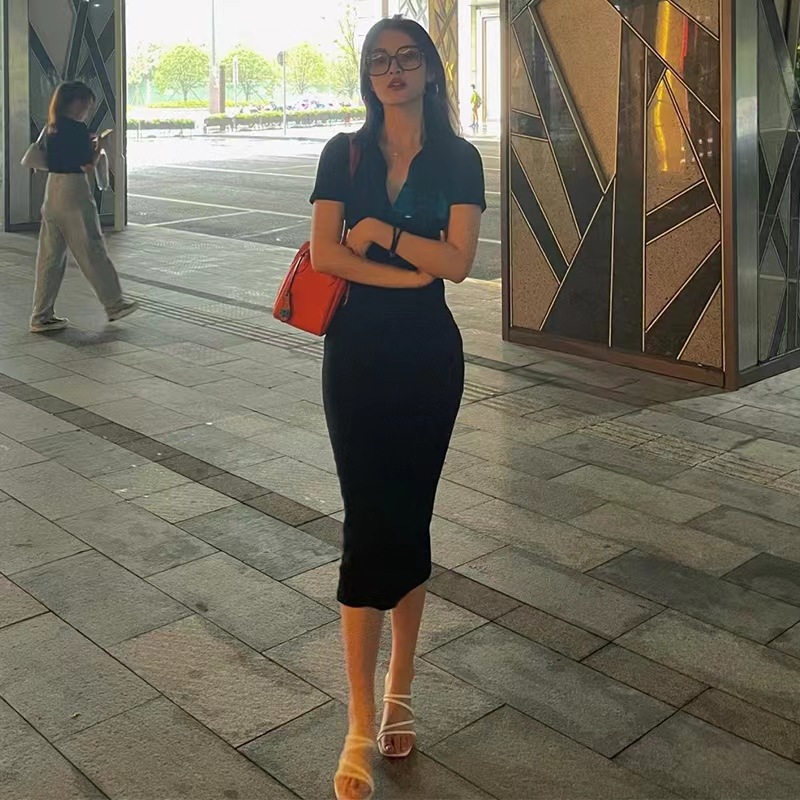 Retro Sexy Black Dress High Sense Hip Skirt