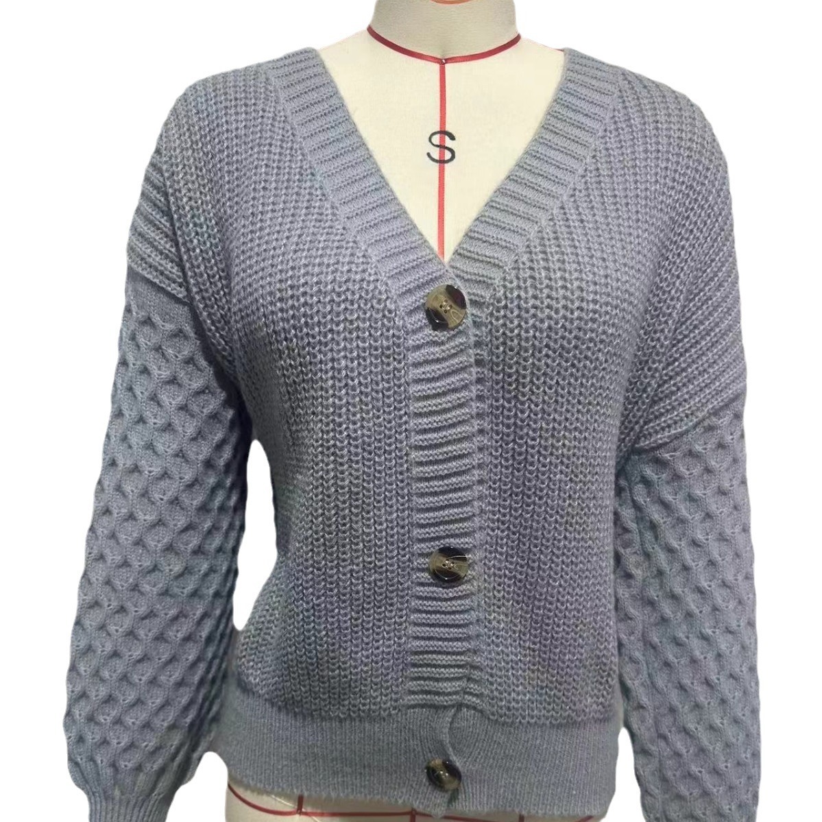 Solid Color Design Drop-shoulder Sleeve Knitted Cardigan - Image 5