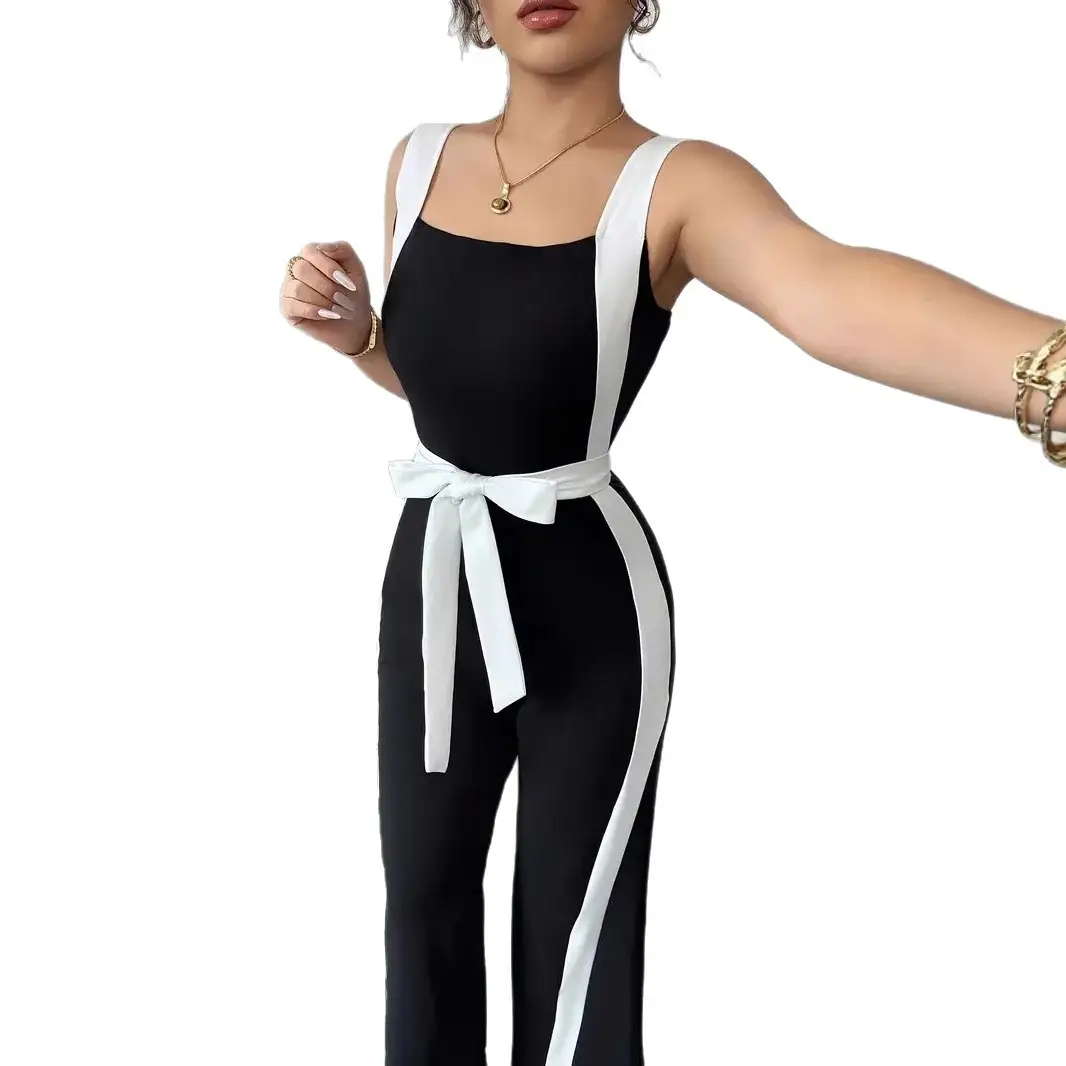 Women's Contrast-Colored Suspender Jumpsuit