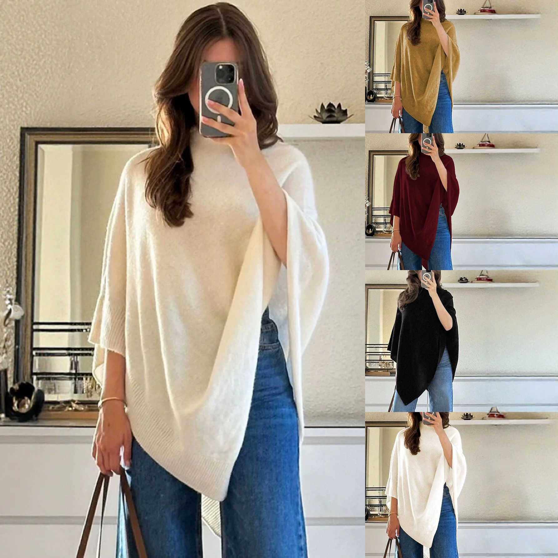 Irregular Autumnwinter Pullover Knitted Cape Outerwear Sweater Top