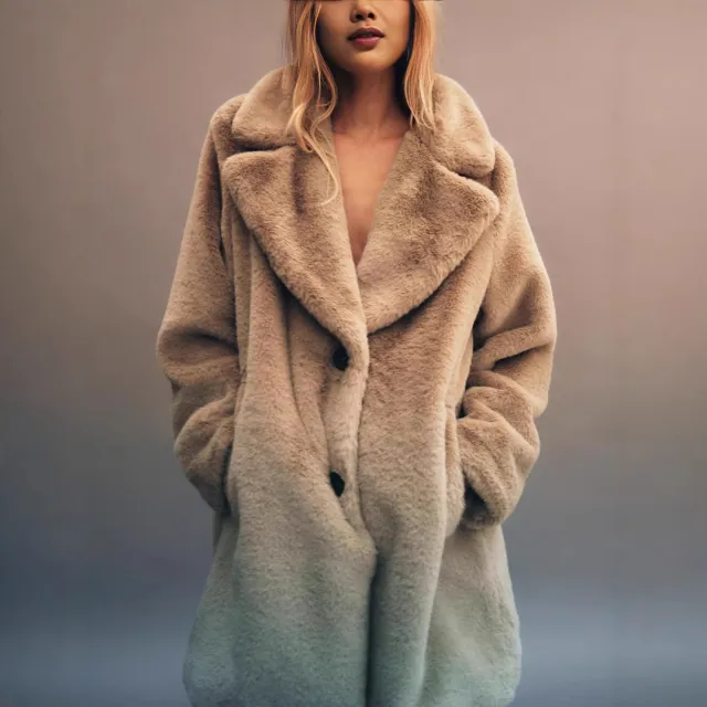 Fall Winter Fashion Artificial Fur Women's Warm Mid length Coat Deep Khaki - Shop at LoveMi