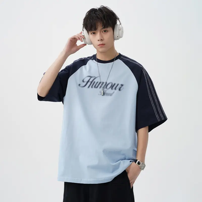 Retro Contrast Color Bright Line Raglan Sleeve Short Sleeve T-shirt Men's Summer New