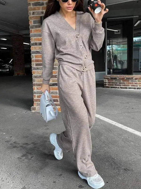 Casual Sports Suit Cardigan Top Women's Clothing Khaki - Shop at LoveMi