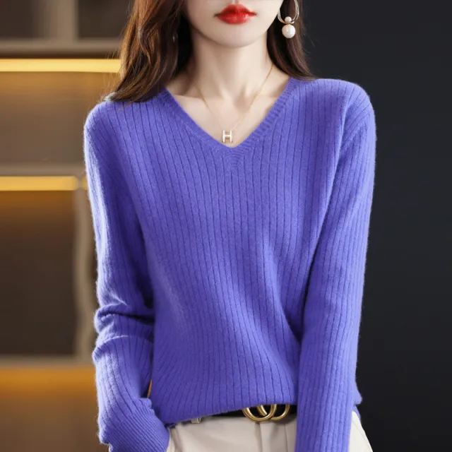 Women's Knitwear V neck Pullover Base Drawstring Plus Size Short Sweater Catharanthus Roseus Blue - Shop at LoveMi