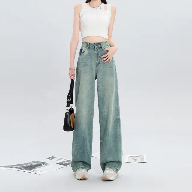 Women's Fashion Holes Narrow Wide leg Jeans Blue - Shop at LoveMi