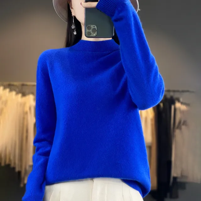 Turtleneck Pullover Women's Solid Color Loose Bottoming Sweater Sapphire Blue - Shop at LoveMi