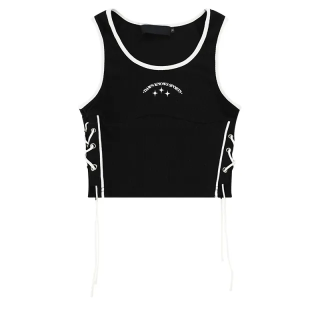 Lace up Sweet Camisole Women's Summer Slim Fit American Short Top Black - Shop at LoveMi