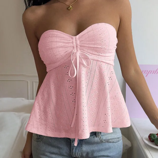 Summer New Women's Wear High End Sweet and Spicy Style Tube Top Slim Fit Sleeveless Blouse Pink - Shop at LoveMi