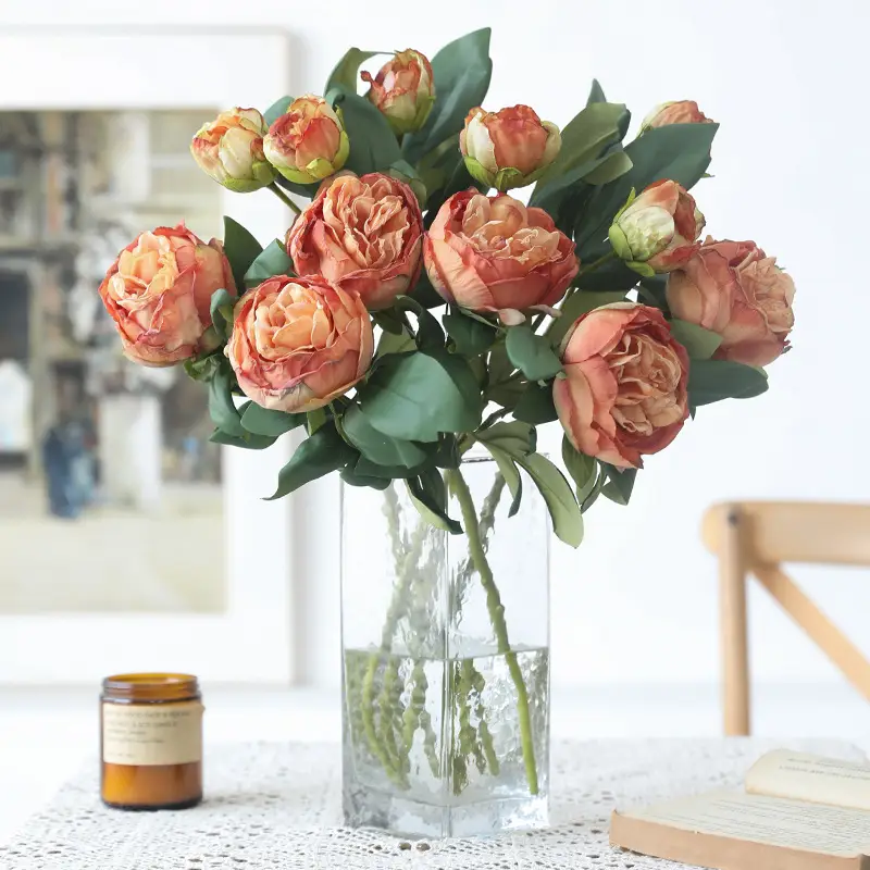 Retro Style French Burnt Edge Peony Artificial Flower
