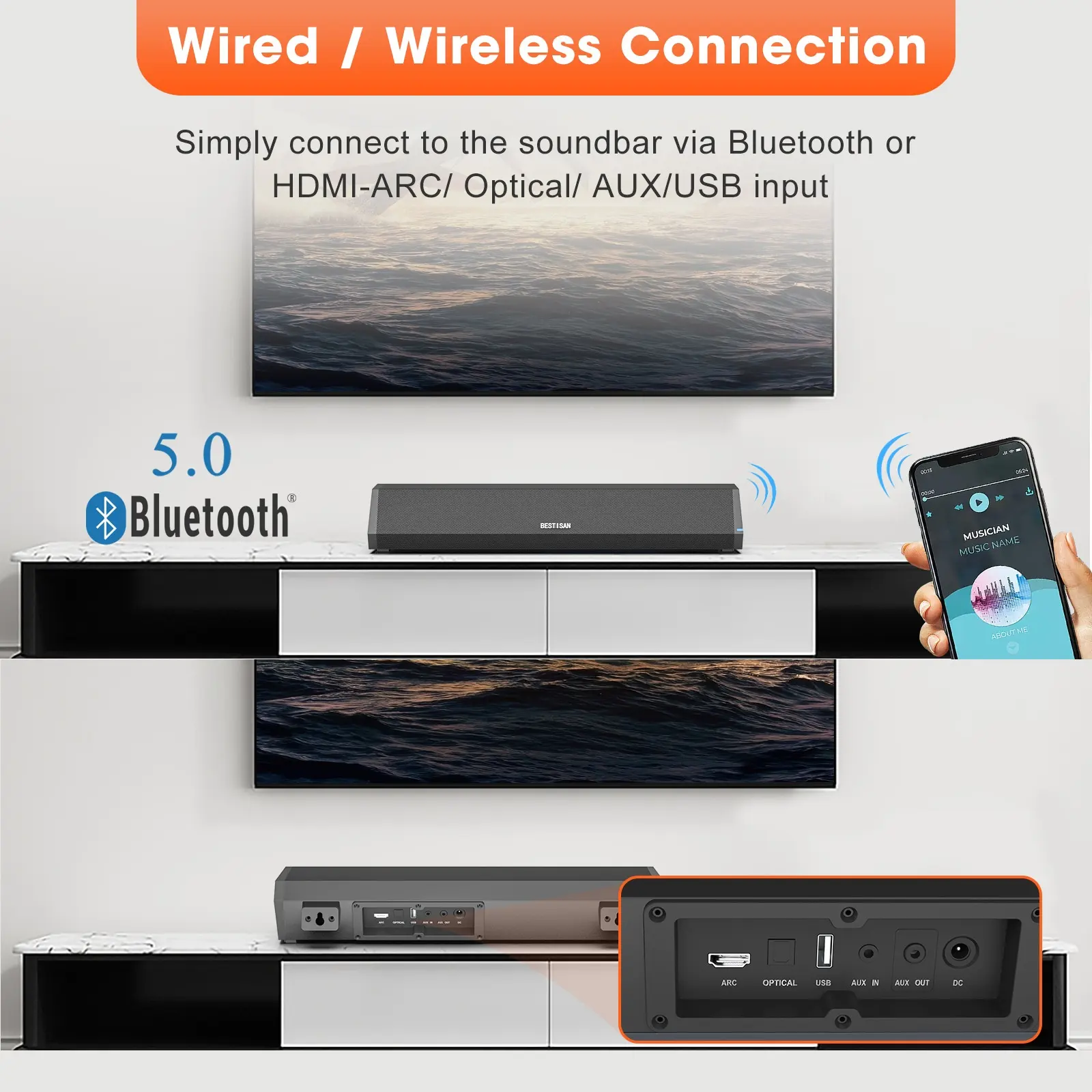 Small Wholesale Echo Wall Soundbar Bar TV