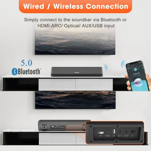 Small Echo Wall Soundbar Bar TV Speaker Wireless Home