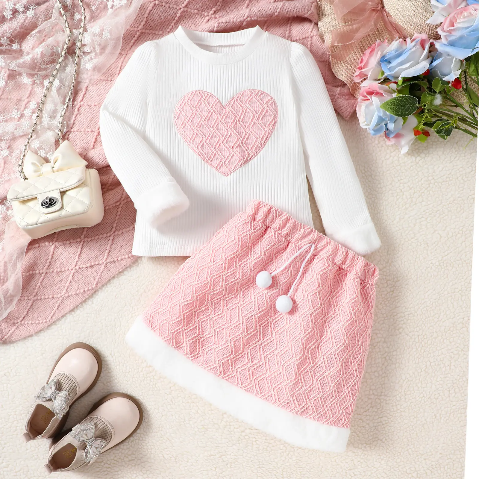 Girls Fashionable Casual Heart-Print Long-Sleeve T-Shirt
