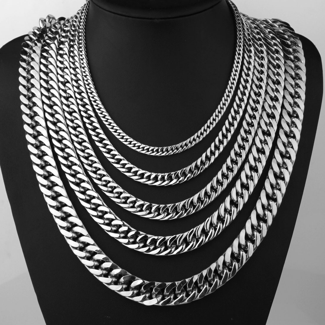 Silver Double-clasp Necklace European And American Style For Men