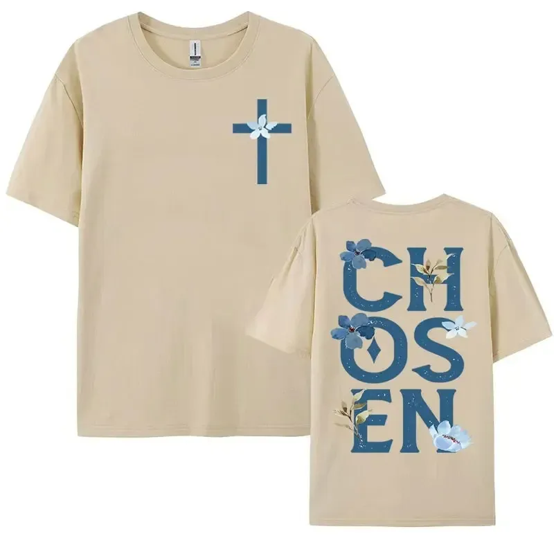 Chosen Floral Aesthetic Bible Verse T-shirts Women's Trendy - Floral