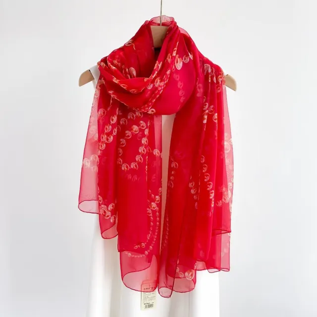 Women's Fashionable All match Long Printed Anti DDoS Scarf Red Bead Necklace - Shop at LoveMi