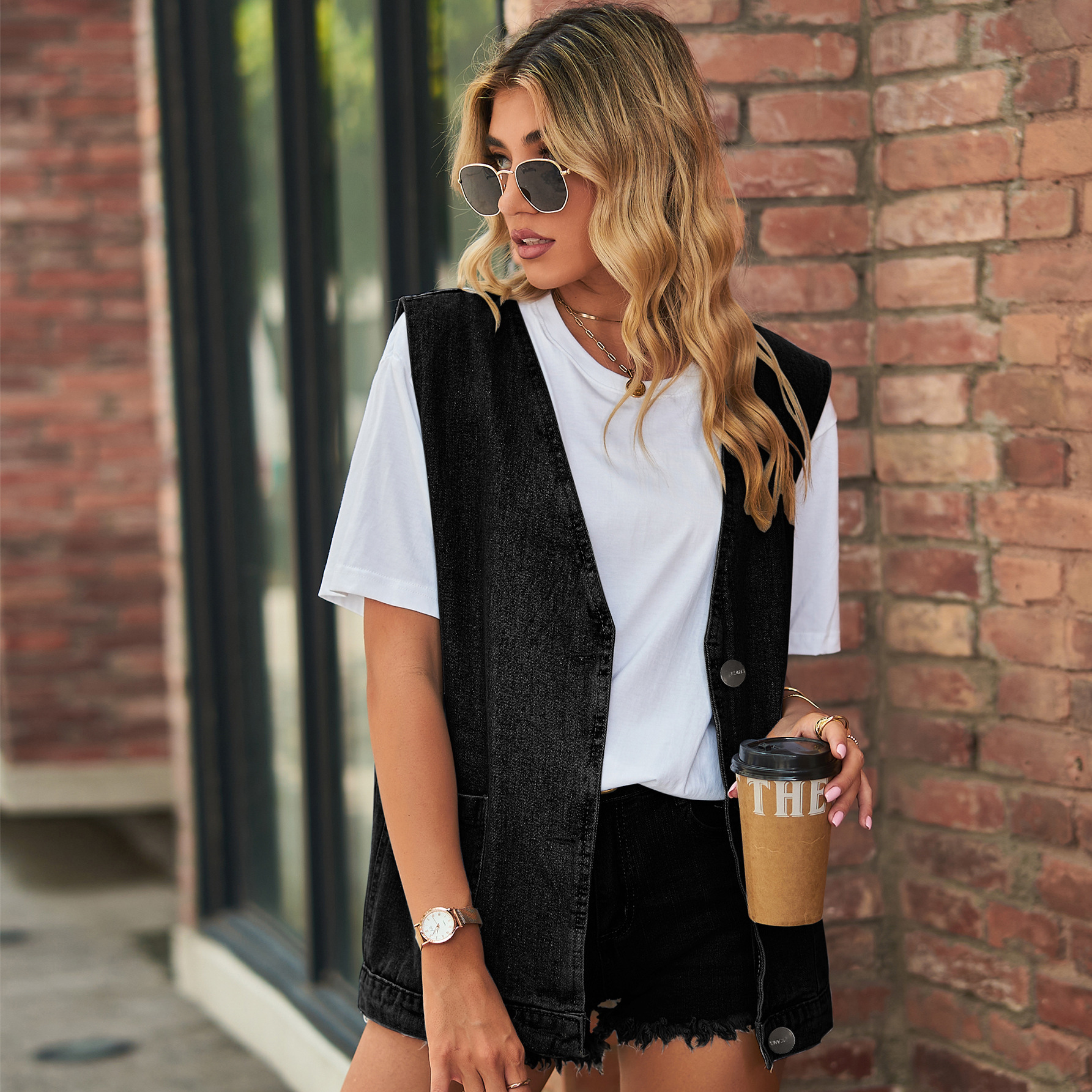 Womens Denim Vest Sleeveless Waistcoat Top