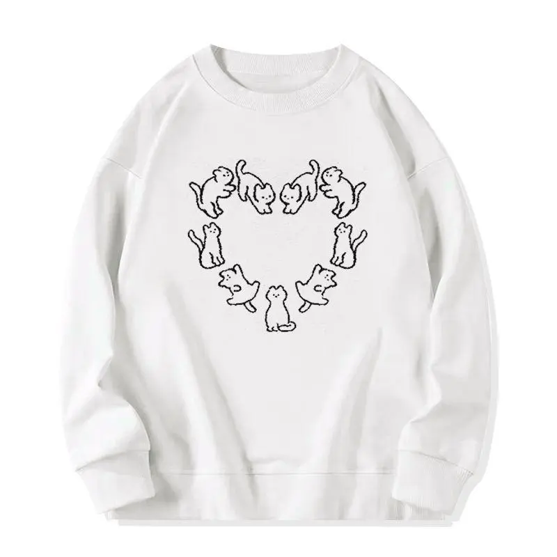 Loose Slimming Casual All-match Round Neck Sweater - White Cotton Thin