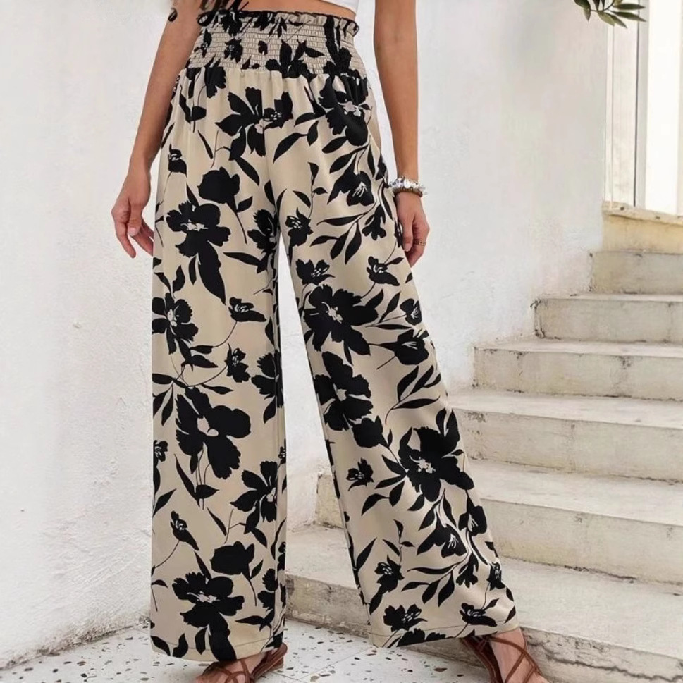 Casual Printed High-Waisted Slimming Straight-Leg Pants