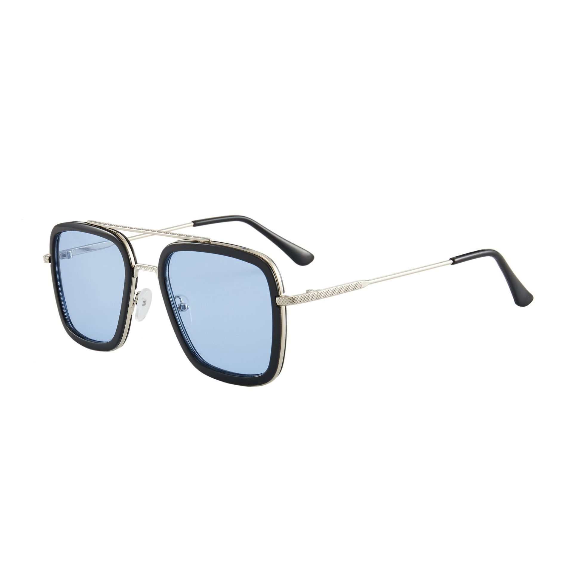 Black Silver Frame Blue Lens