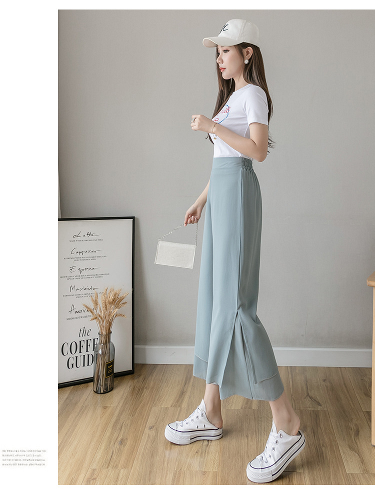 Title 2, High Waist Loose Ninth Hakama Pants Drape Chiff...