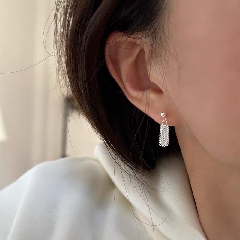 Silver Bracelet Tassel Stud Earrings For Women