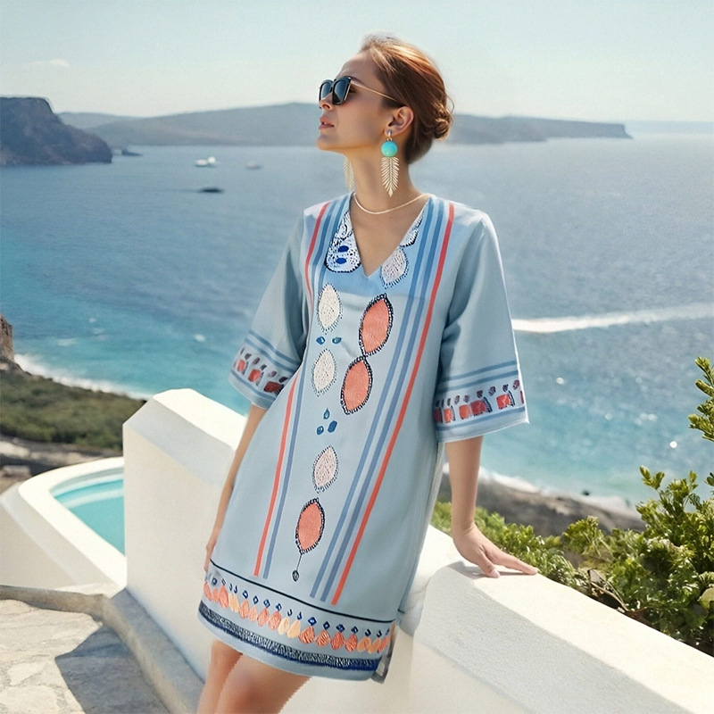 Loose-fitting Plus-size Dress With Three-quarter-length Sleeves