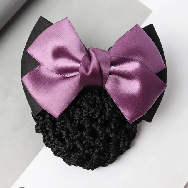 Professional Headdress Flower Bow Net Pocket Worker Work Plate Hair Clip Ornament Purple Black Net - Shop at LoveMi