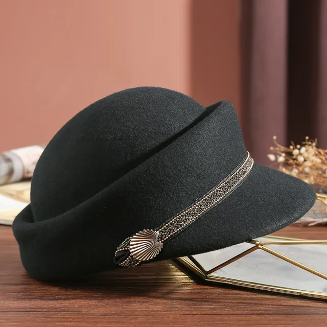 Woolen Flat top Peaked Cap Army Leisure Black - Shop at LoveMi