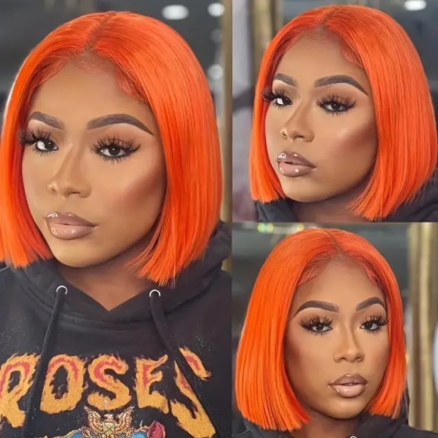 Front Lace Wig Women's Mid length Short Straight Hair Orange Red - Shop at LoveMi