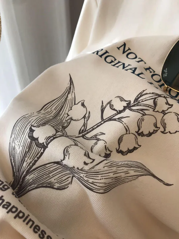 Four season Cotton Pattern Letter Print Pullover Short Sleeve Women Beige Lily - Shop at LoveMi