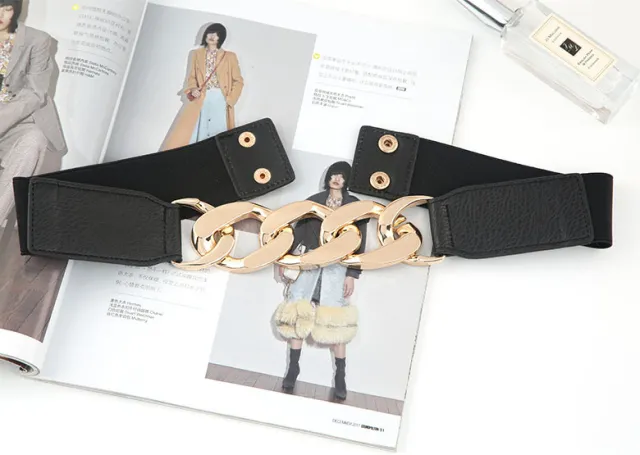 Elastic Waistband Decorative Fashion Dress Narrow Belt Golden Buckle - Shop at LoveMi