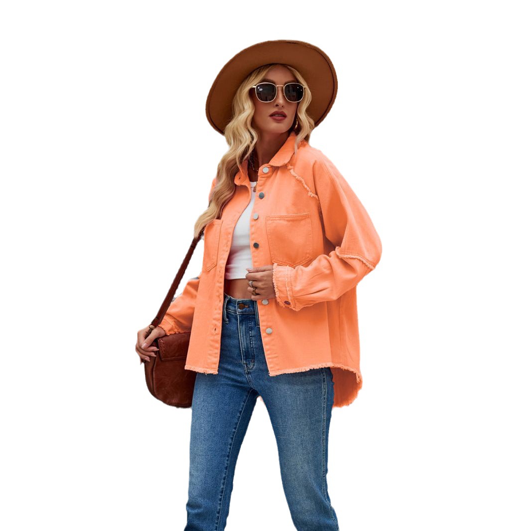 Women's Double-pocket Washed Long-sleeved Denim Coat - Image 21