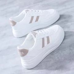 Women's All-matching Casual Sports Leather Summer White Sneakers Internet Celebrity - Khaki - View 1